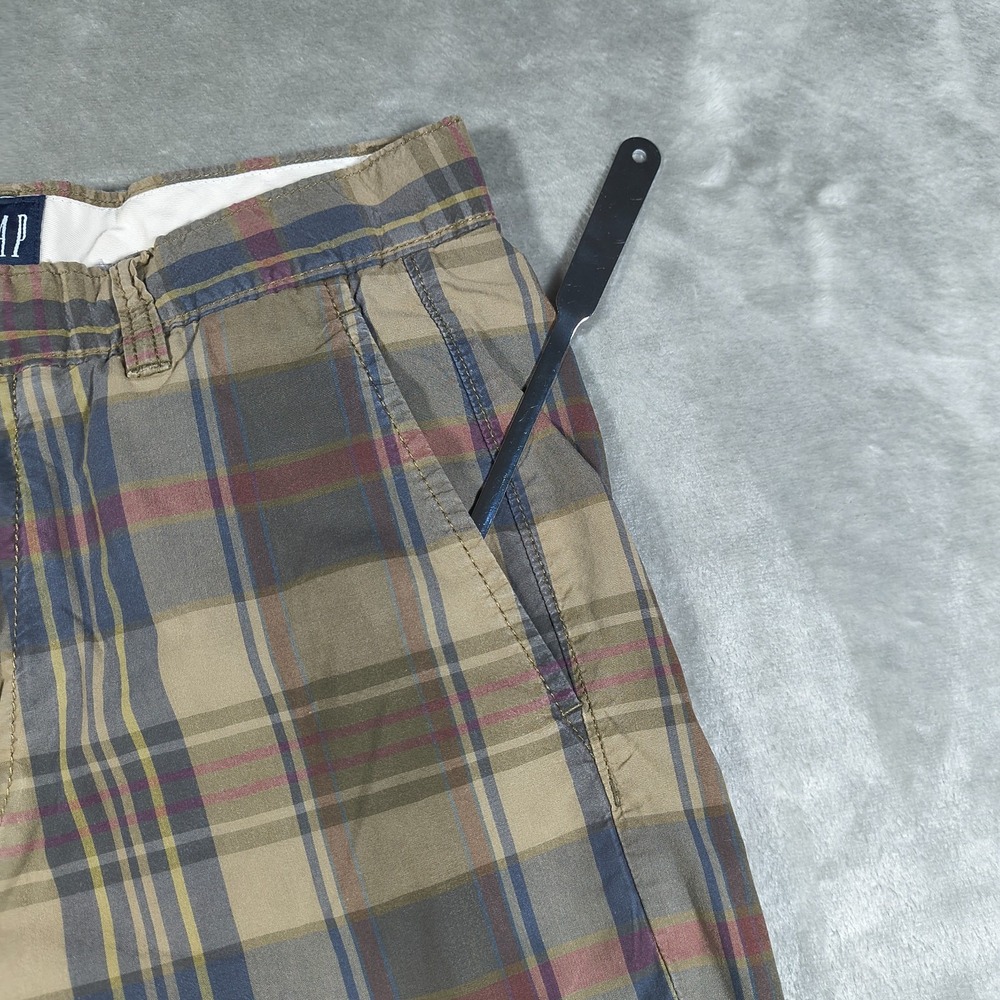 Gap Shorts Mens28 Brown Blue Red Plaid Flat Front Bermuda Casual Preppy Academia - Picture 2 of 9